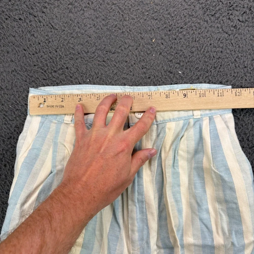 New‎ Departures Vintage Striped Linen Blend Pleated Shorts Blue White Size 5/6